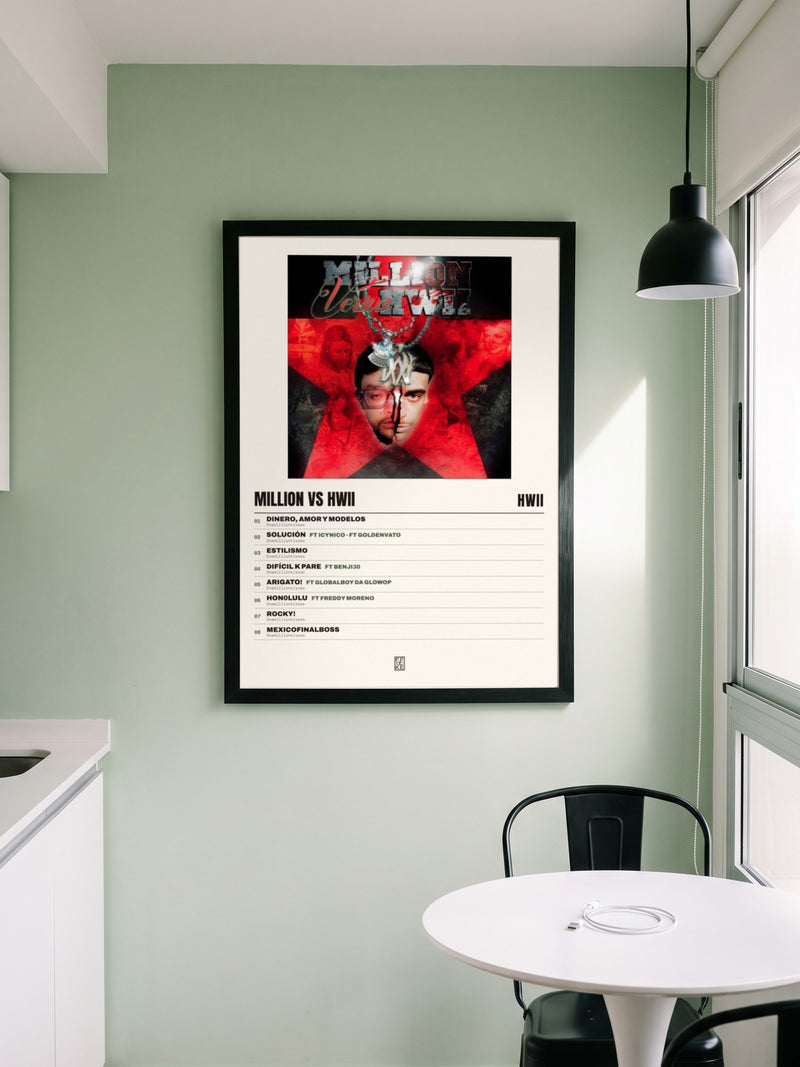 Póster de MILLION vs HWII de Hwii enmarcado en una pared, en un ambiente real