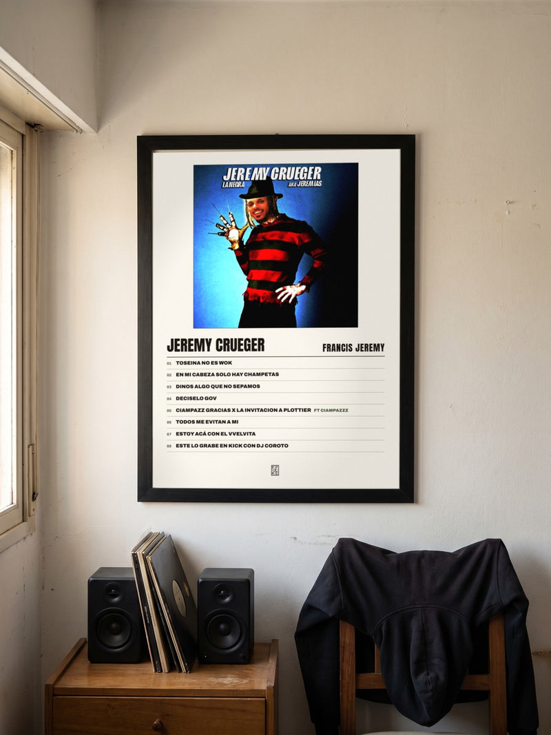 Póster de JEREMY CRUEGER de Francis Jeremy enmarcado en una pared, en un ambiente real