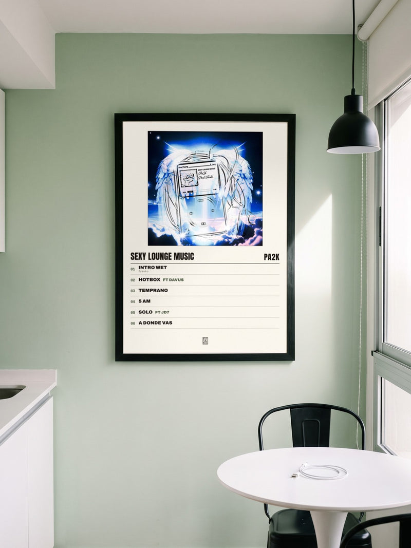Póster de Sexy Lounge Music de Pa2k enmarcado en una pared, en un ambiente real