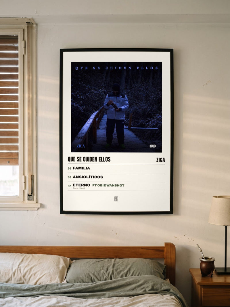 Póster de Que Se Cuiden Ellos de Zica enmarcado en una pared, en un ambiente real
