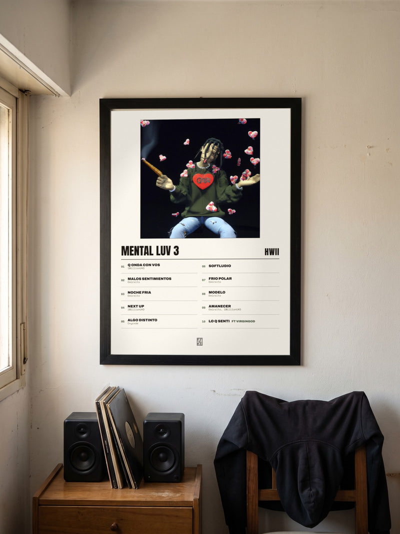 Póster de Mental Luv 3 de Hwii enmarcado en una pared, en un ambiente real