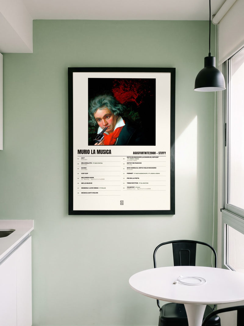 Póster de MURIO LA MUSICA de AgusFortnite2008 × Stiffy enmarcado en una pared, en un ambiente distinto