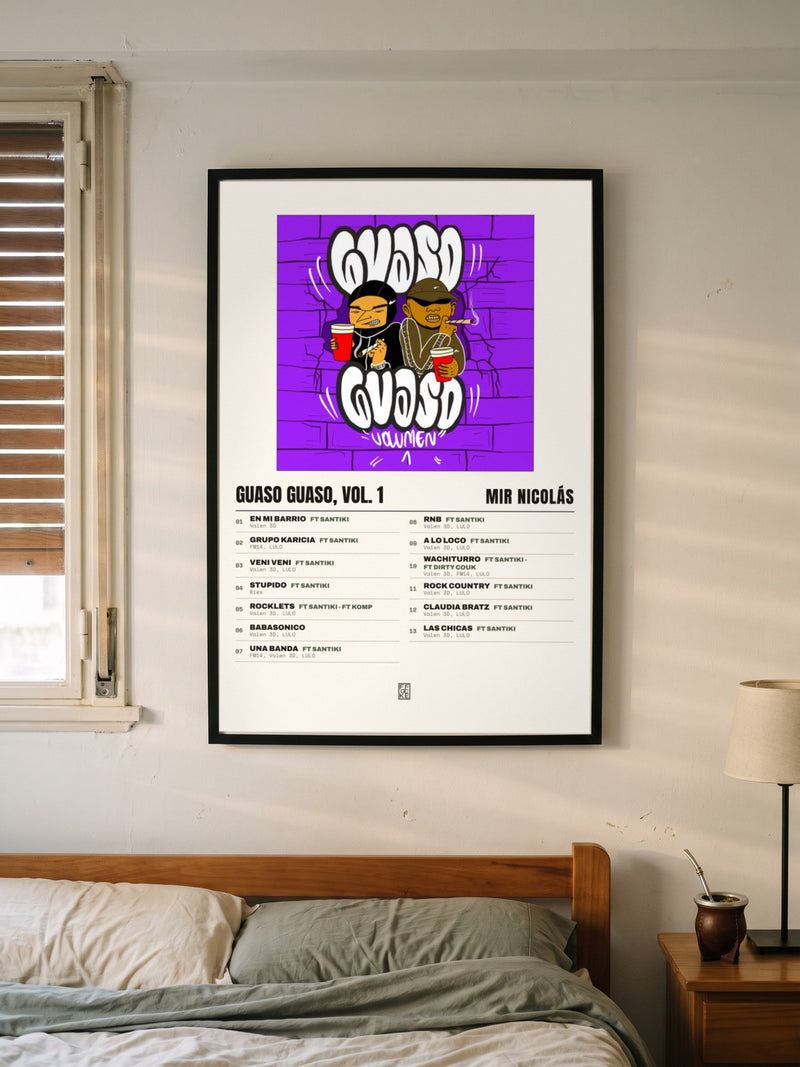 Póster de GUASO GUASO, VOL. 1 de Mir Nicolás enmarcado en una pared, en un ambiente distinto