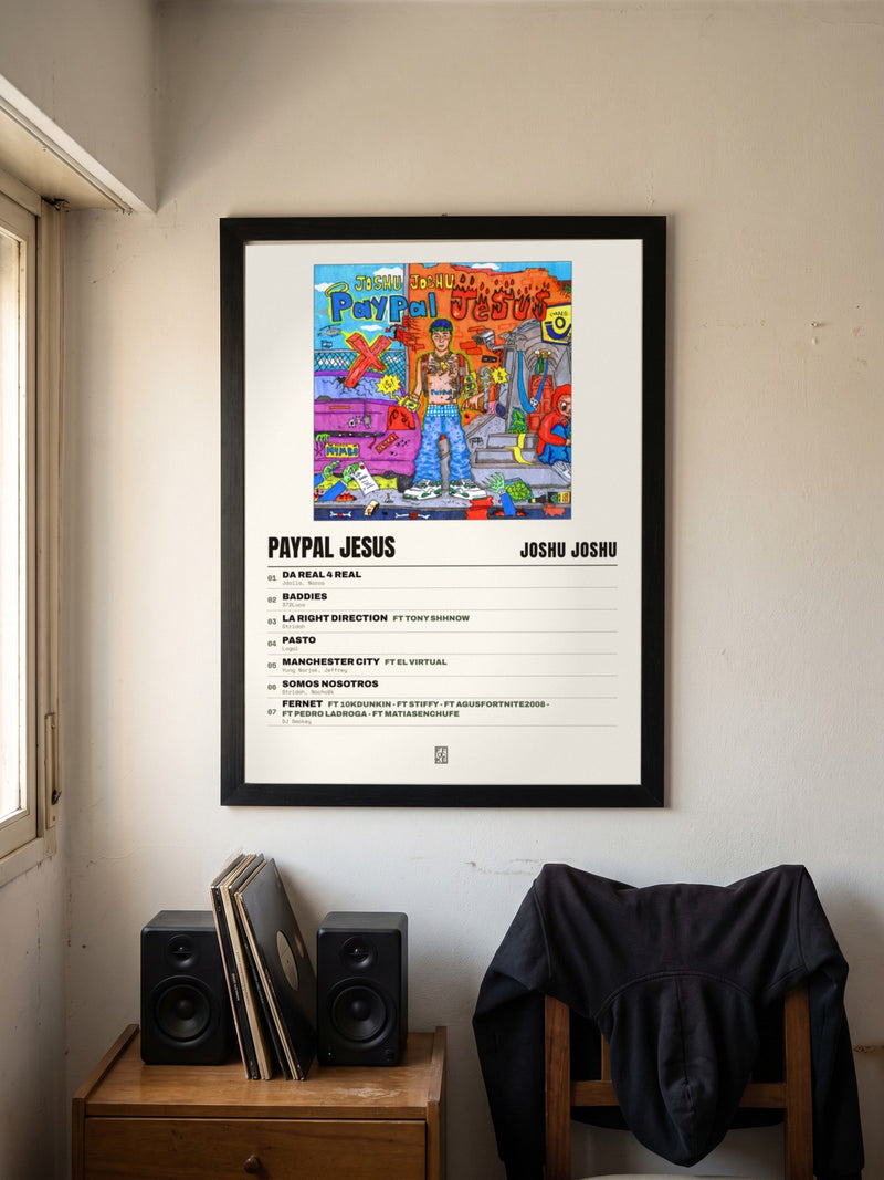 Póster de PAYPAL JESUS de Joshu Joshu enmarcado en una pared, en un ambiente distinto