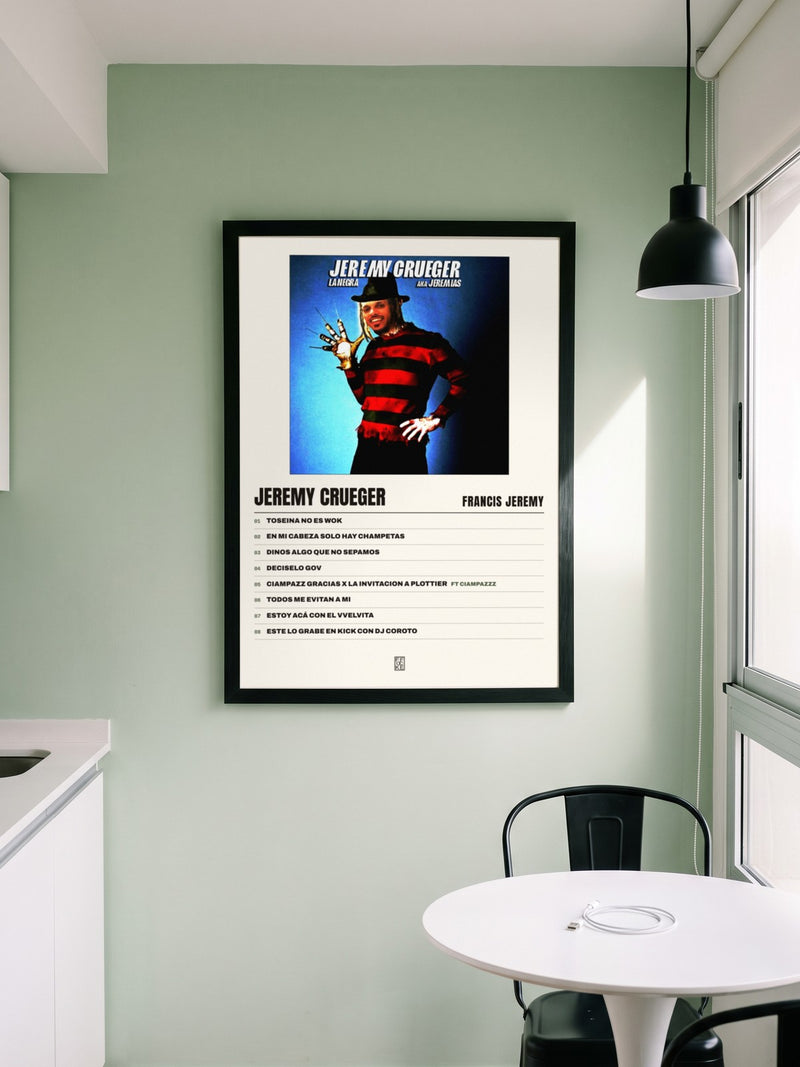 Póster de JEREMY CRUEGER de Francis Jeremy enmarcado en una pared, en un ambiente distinto