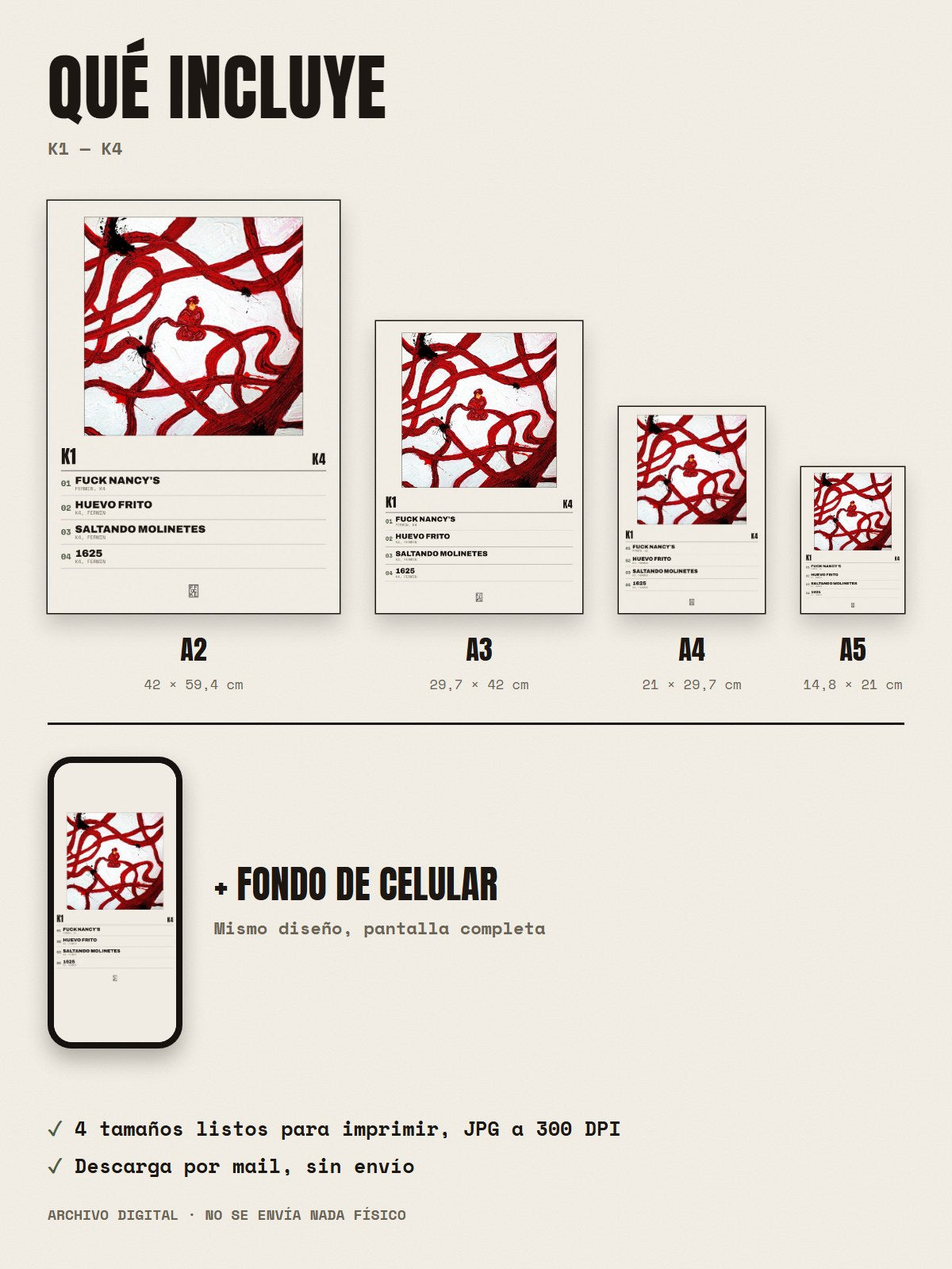 Qué incluye el póster de K1 de K4: A2, A3, A4, A5 y fondo de celular