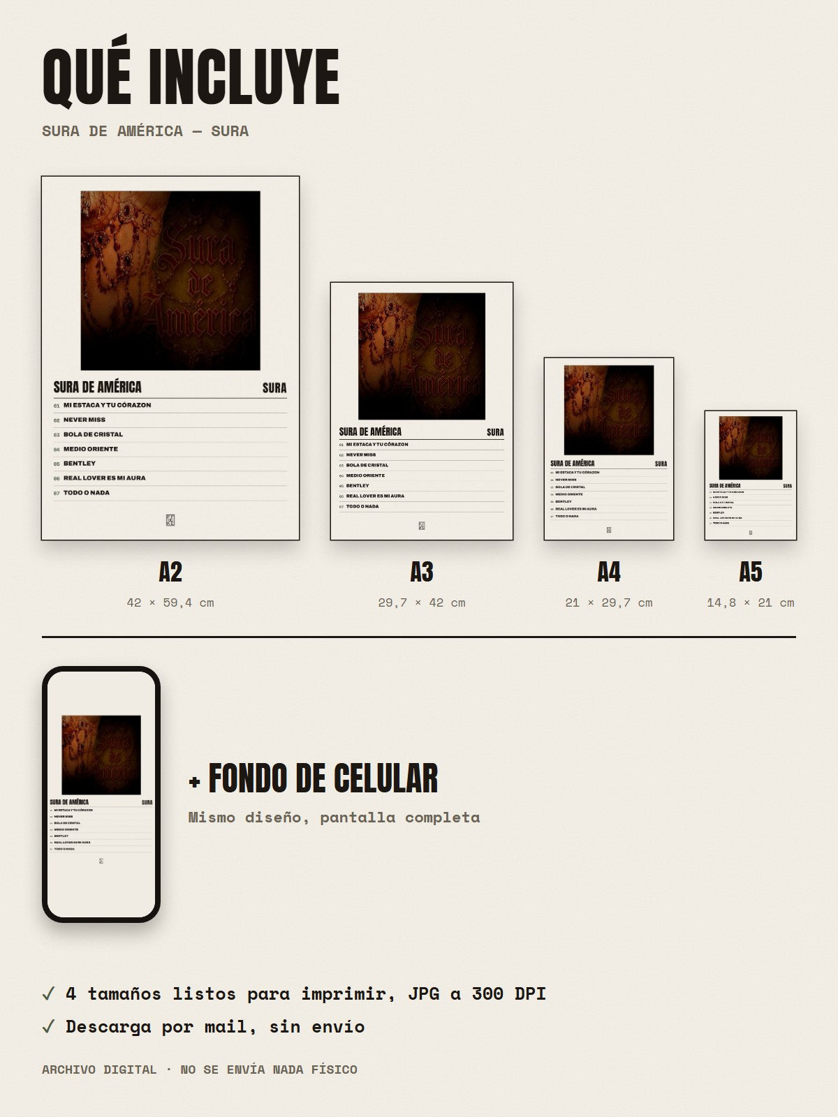 Qué incluye el póster de Sura de América de sura: A2, A3, A4, A5 y fondo de celular