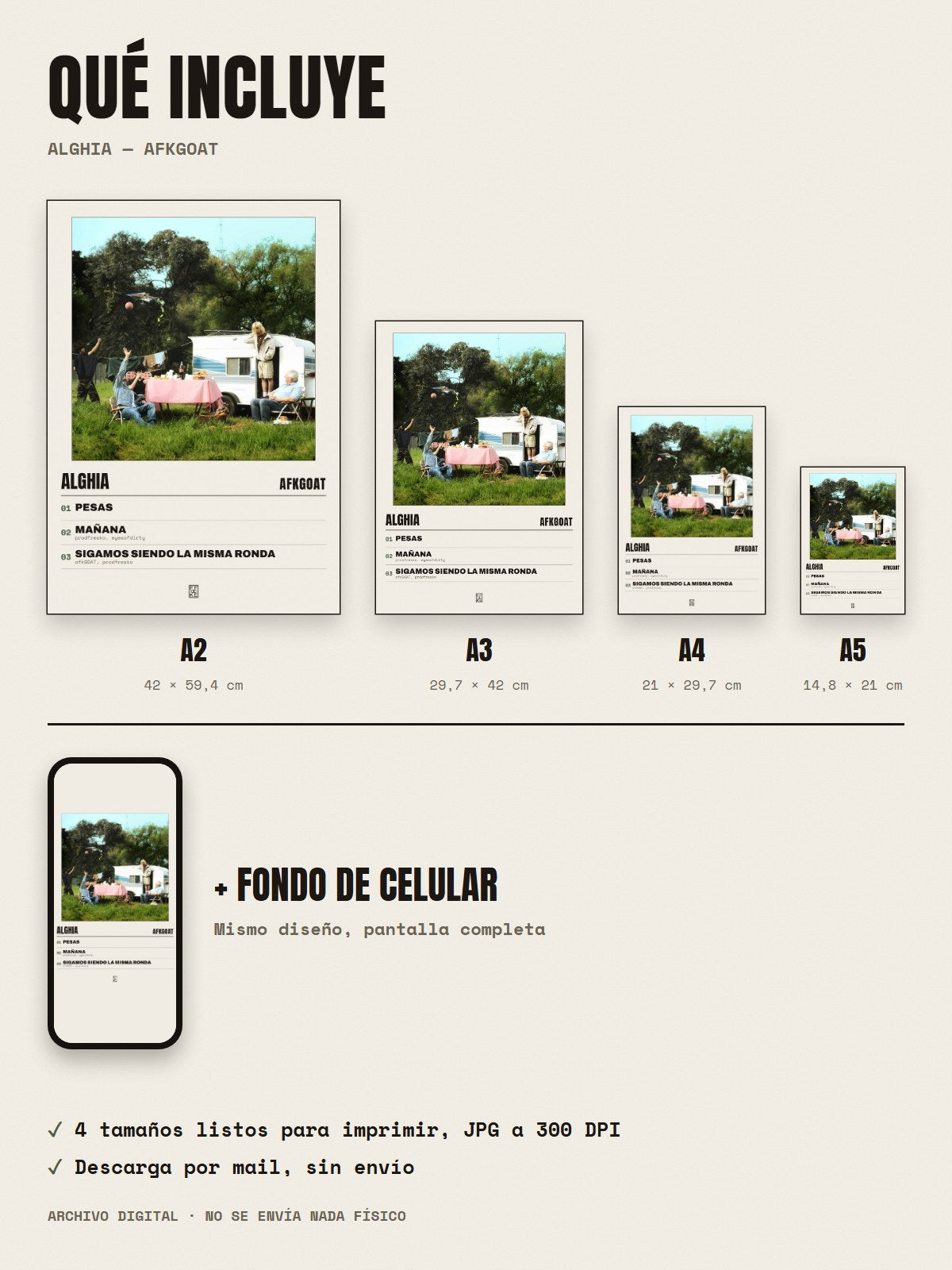 Qué incluye el póster de alghia de afkGOAT: A2, A3, A4, A5 y fondo de celular