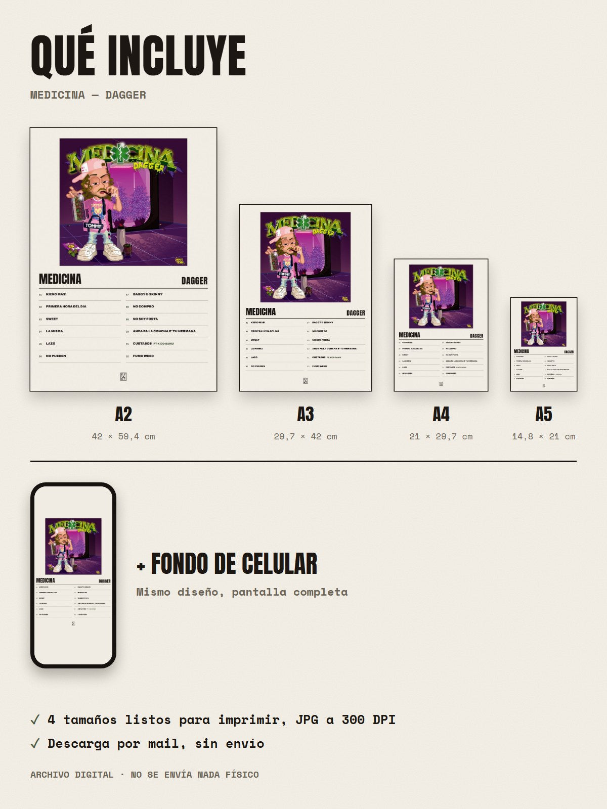 Qué incluye el póster de Medicina de Dagger: A2, A3, A4, A5 y fondo de celular