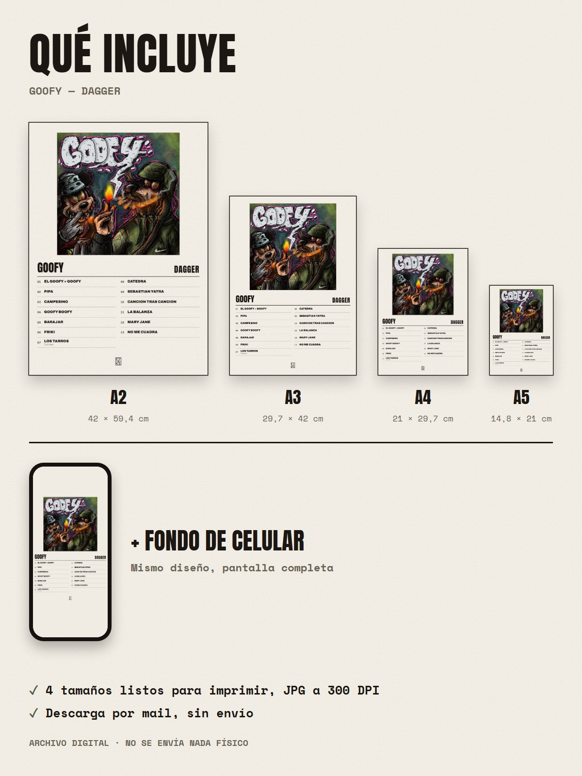 Qué incluye el póster de Goofy de Dagger: A2, A3, A4, A5 y fondo de celular