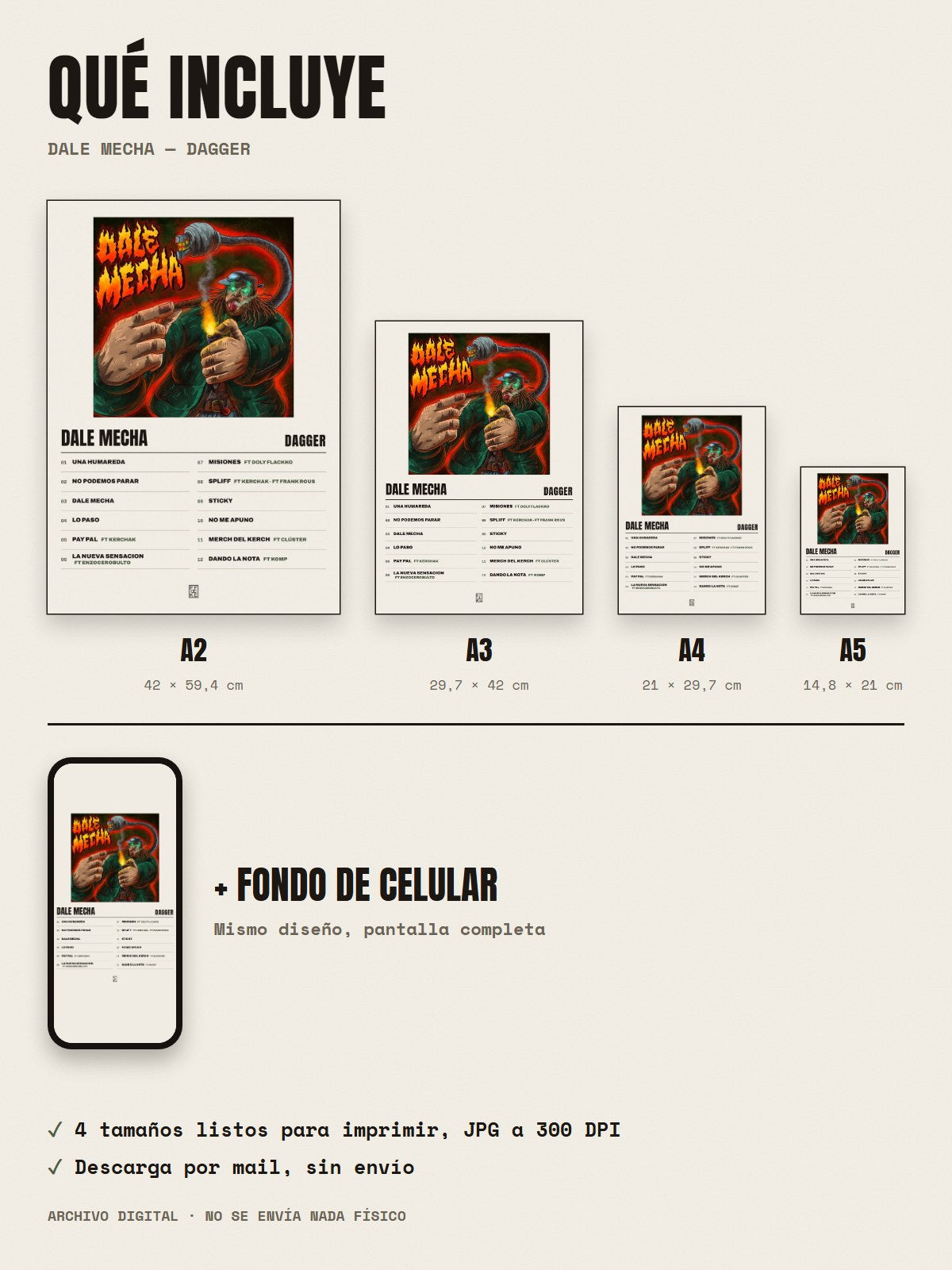 Qué incluye el póster de Dale Mecha de Dagger: A2, A3, A4, A5 y fondo de celular