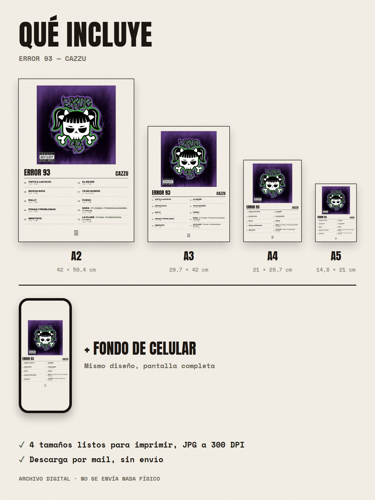 Qué incluye el póster de Error 93 de Cazzu: A2, A3, A4, A5 y fondo de celular