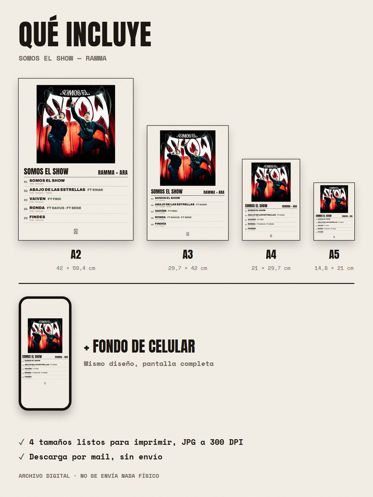 Qué incluye el póster de Somos el Show de Ramma × ARA: A2, A3, A4, A5 y fondo de celular