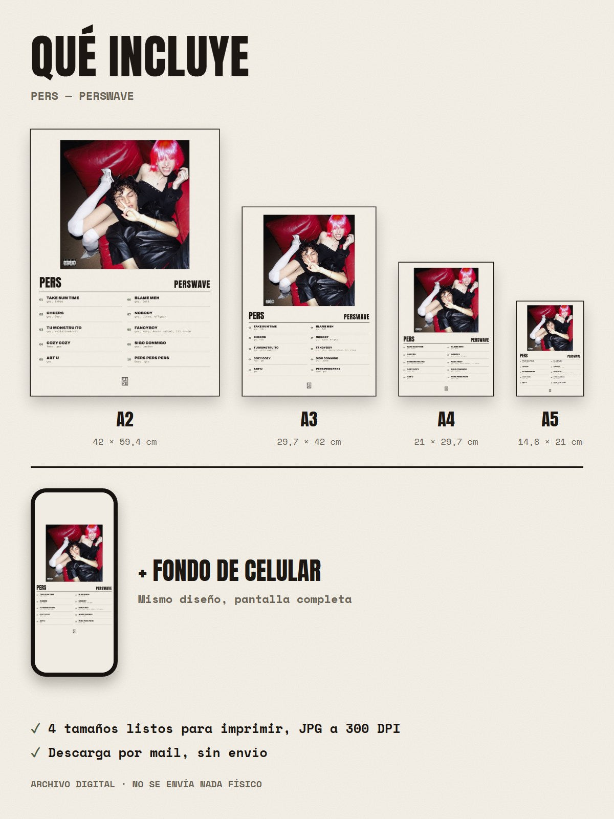 Qué incluye el póster de Pers de Perswave: A2, A3, A4, A5 y fondo de celular