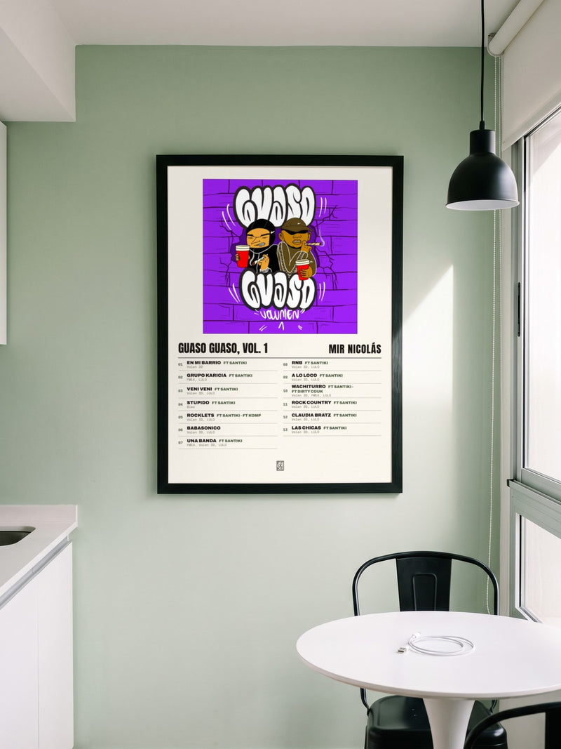 Póster de GUASO GUASO, VOL. 1 de Mir Nicolás enmarcado en una pared, en un ambiente real
