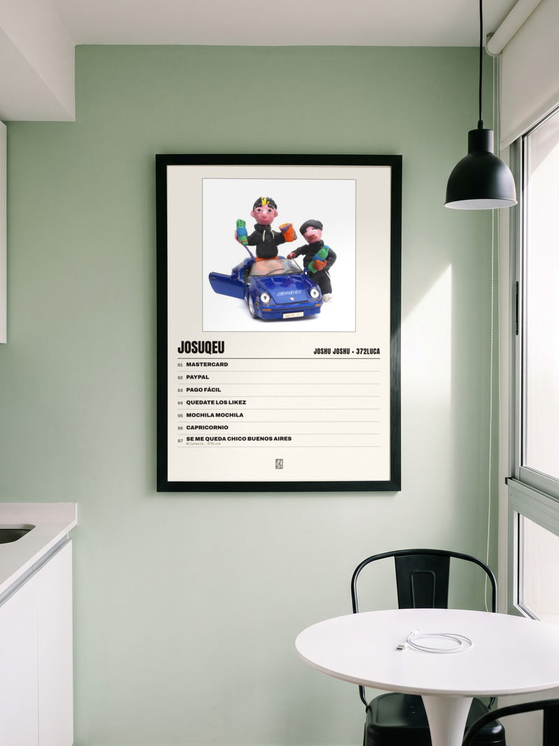 Póster de Josuqeu de Joshu Joshu × 372luca enmarcado en una pared, en un ambiente real