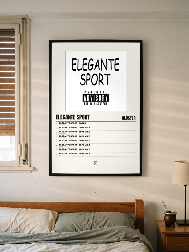 Póster de ELEGANTE SPORT de Clúster enmarcado en una pared, en un ambiente distinto