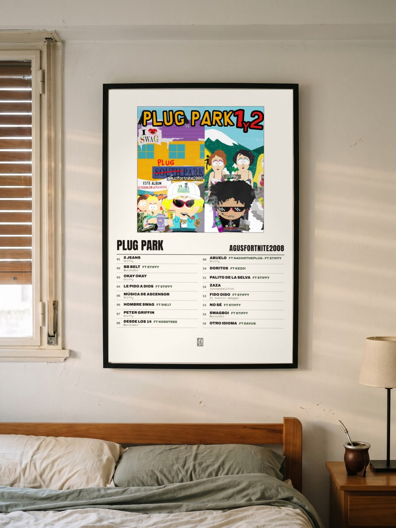 Póster de PLUG PARK de AgusFortnite2008 enmarcado en una pared, en un ambiente distinto