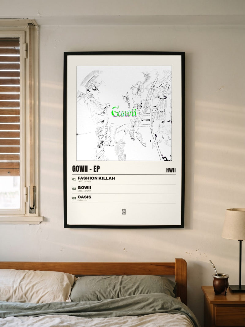 Póster de Gowii - EP de Hwii enmarcado en una pared, en un ambiente distinto