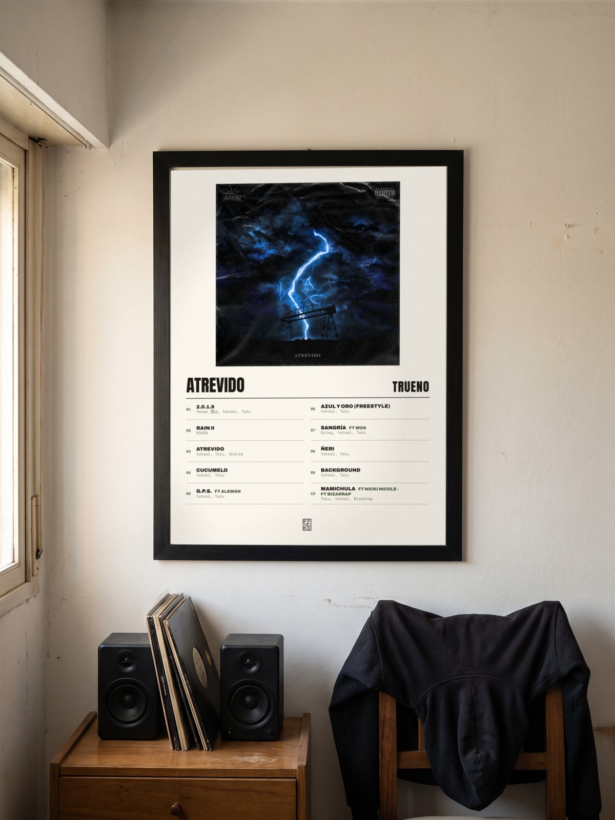 Póster de Atrevido de Trueno enmarcado en una pared