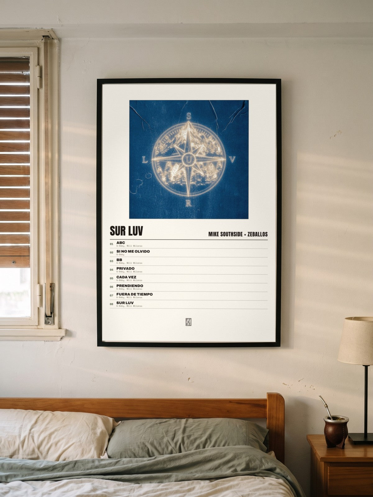 Póster de SUR LUV de Mike Southside × Zeballos enmarcado en una pared