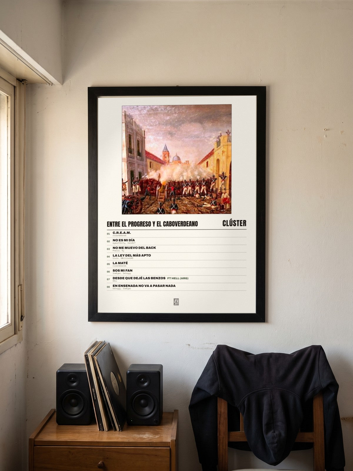 Póster de Entre el Progreso y el Caboverdeano de Clúster enmarcado en una pared