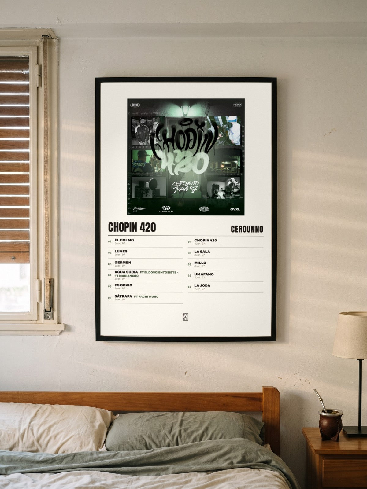 Póster de Chopin 420 de Cerounno enmarcado en una pared