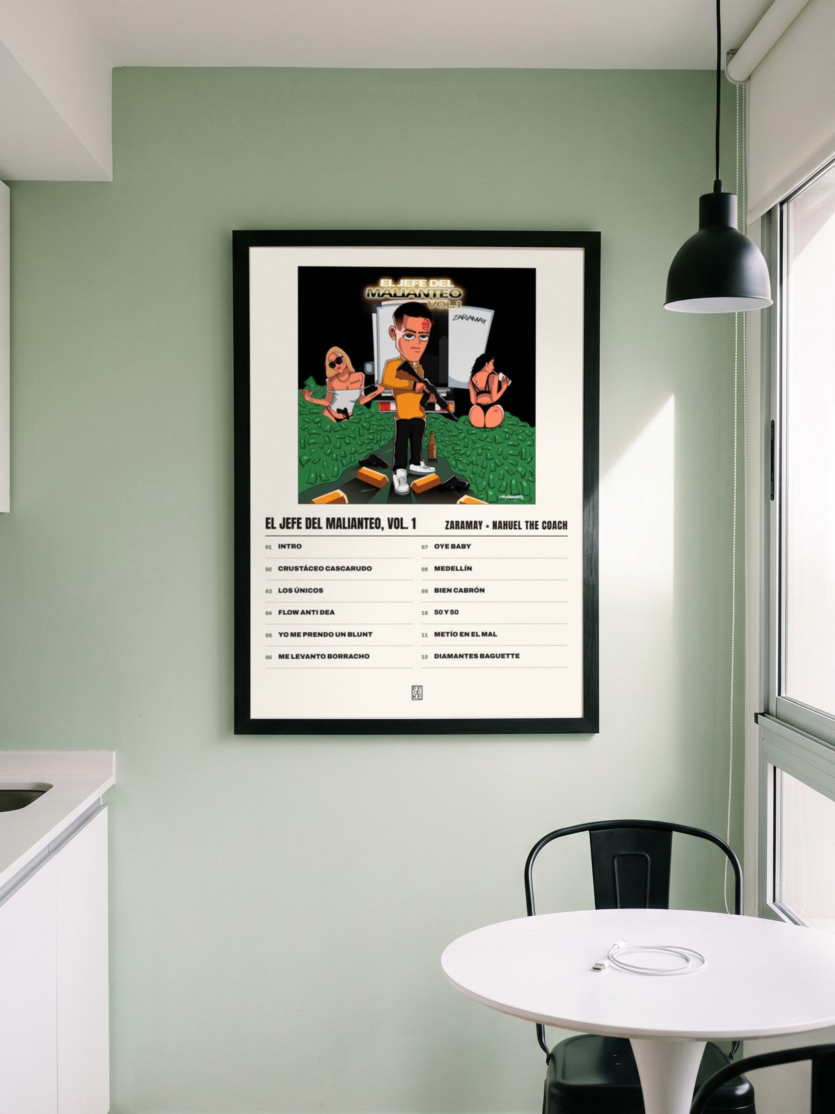 Póster de El Jefe del Malianteo, Vol. 1 de ZARAMAY × Nahuel The Coach enmarcado en una pared
