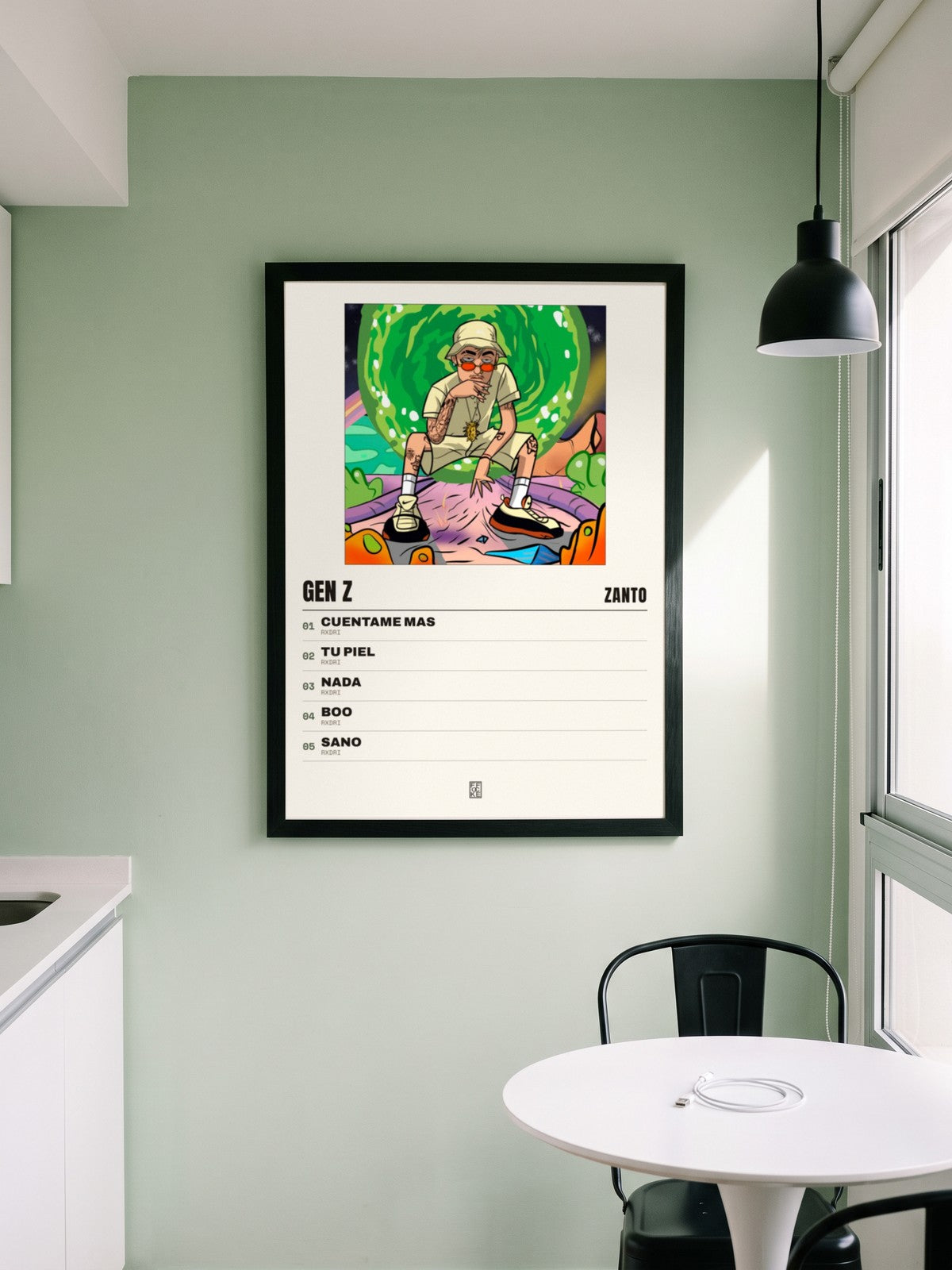 Póster de Gen Z de Zanto enmarcado en una pared