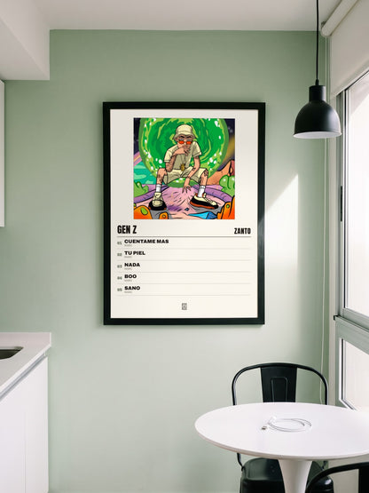 Póster de Gen Z de Zanto enmarcado en una pared