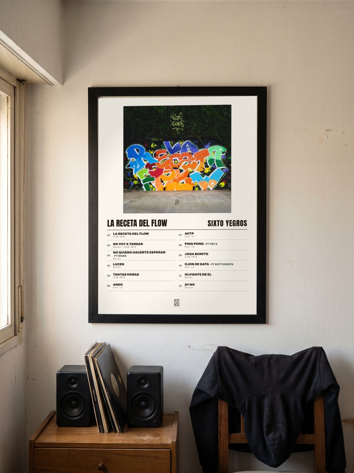 Póster de LA RECETA DEL FLOW de Sixto Yegros enmarcado en una pared