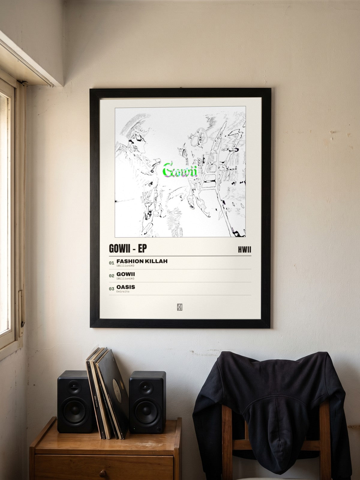 Póster de Gowii - EP de Hwii enmarcado en una pared