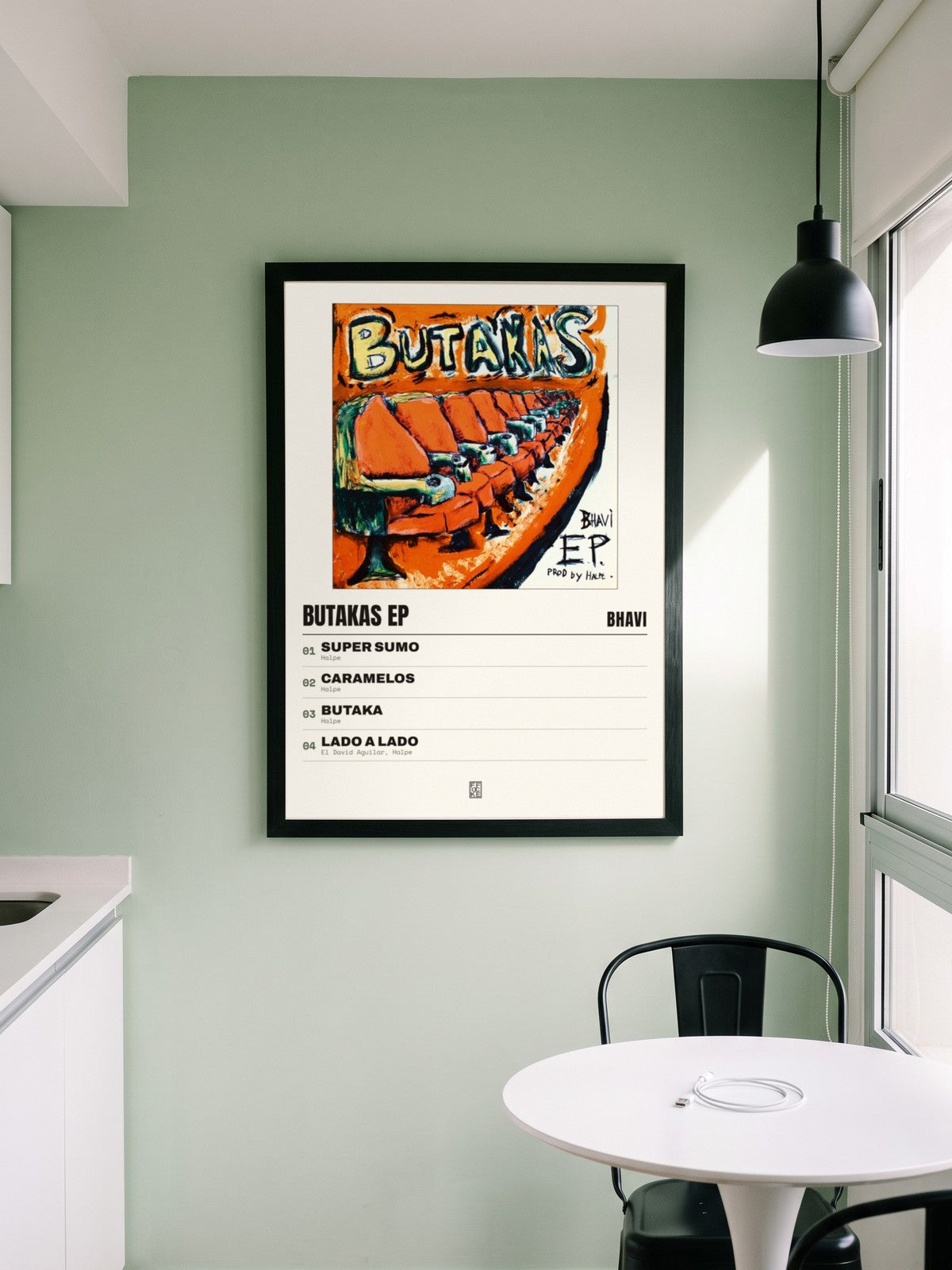 Póster de BUTAKAS EP de Bhavi enmarcado en una pared
