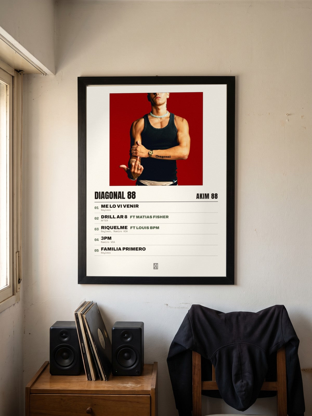 Póster de DIAGONAL 88 de Akim 88 enmarcado en una pared