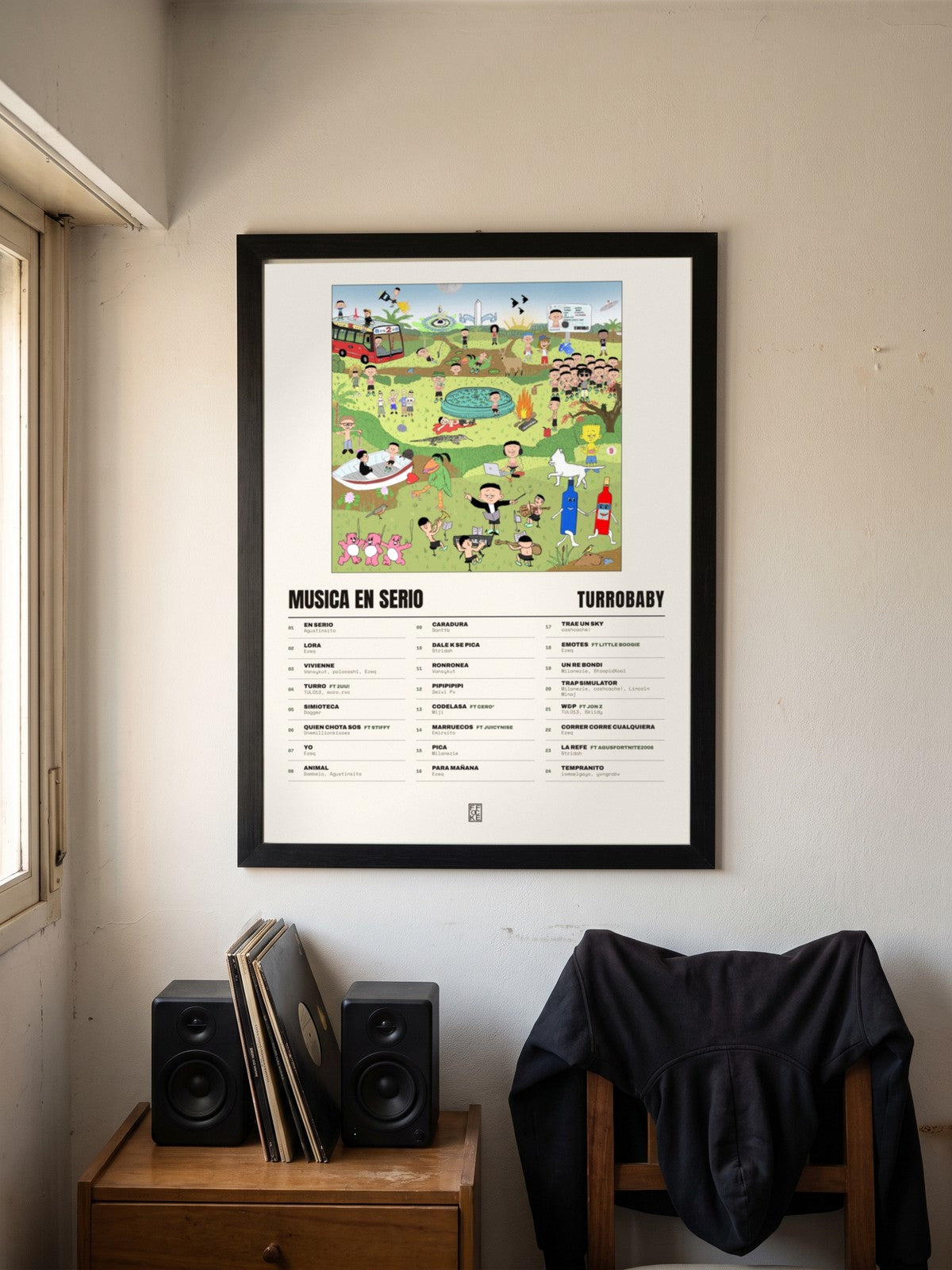 Póster de MUSICA EN SERIO de turrobaby enmarcado en una pared
