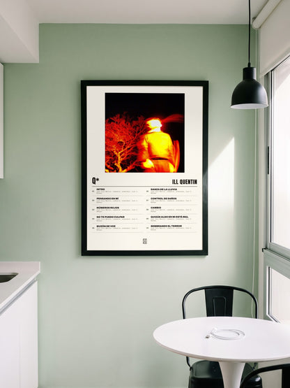 Póster de q* de ill quentin enmarcado en una pared