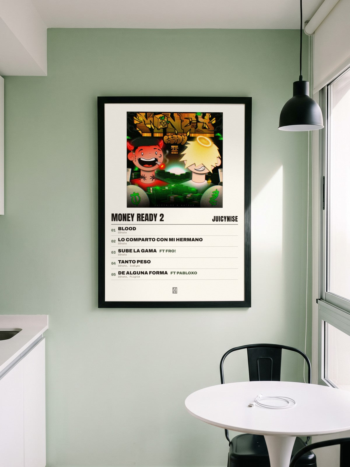 Póster de Money Ready 2 de JuicyNise enmarcado en una pared