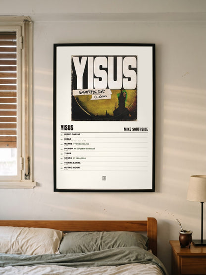 Póster de Yisus de Mike Southside enmarcado en una pared