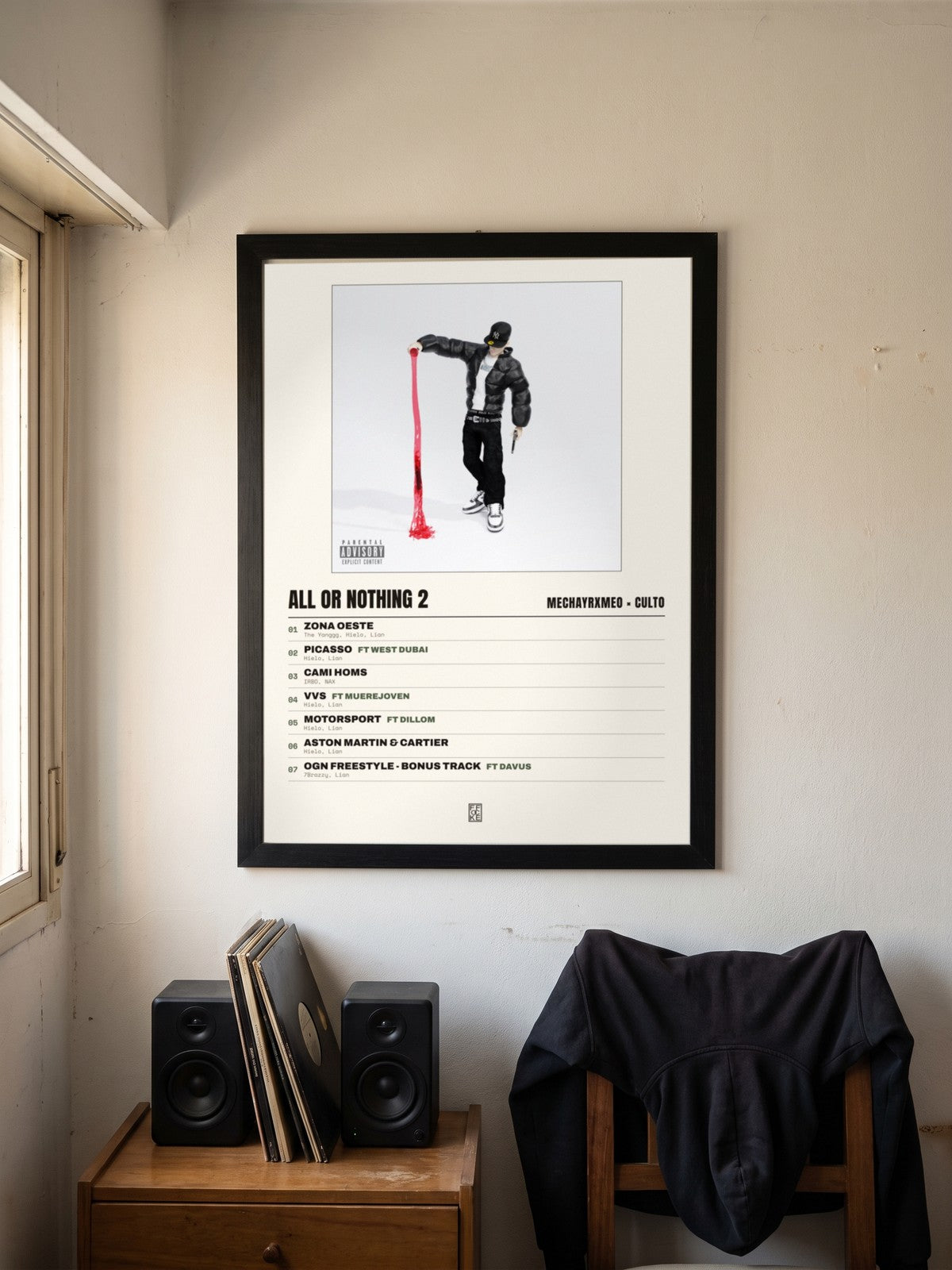 Póster de ALL OR NOTHING 2 de MECHAYRXMEO × CULTO enmarcado en una pared