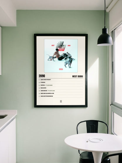 Póster de 2090 de WEST DUBAI enmarcado en una pared