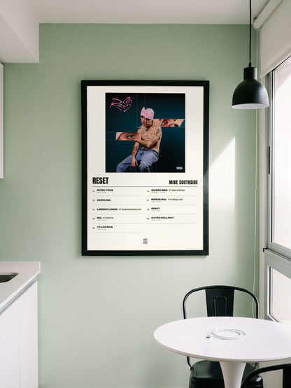 Póster de RESET de Mike Southside enmarcado en una pared