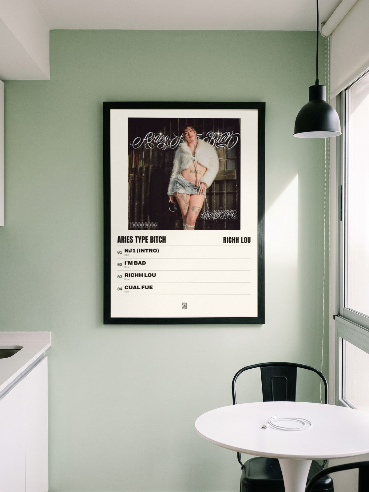 Póster de Aries Type Bitch de Richh lou enmarcado en una pared