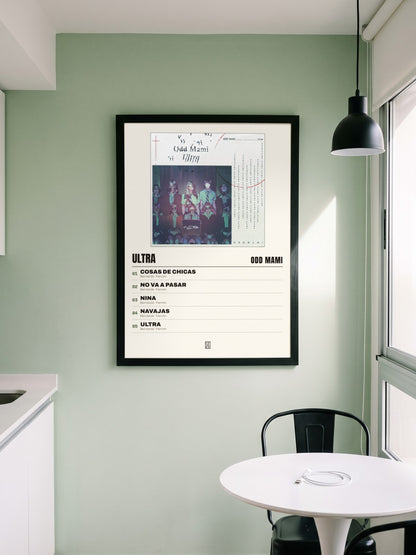 Póster de Ultra de ODD MAMI enmarcado en una pared