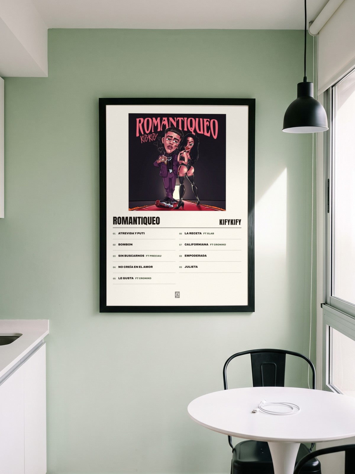 Póster de Romantiqueo de Kifykify enmarcado en una pared