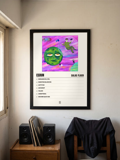 Póster de Esdun de Salas Flaco enmarcado en una pared