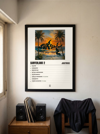 Póster de Surferland 2 de JuicyNise enmarcado en una pared