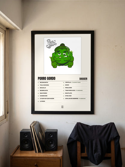 Póster de Porro Gordo de Dagger enmarcado en una pared