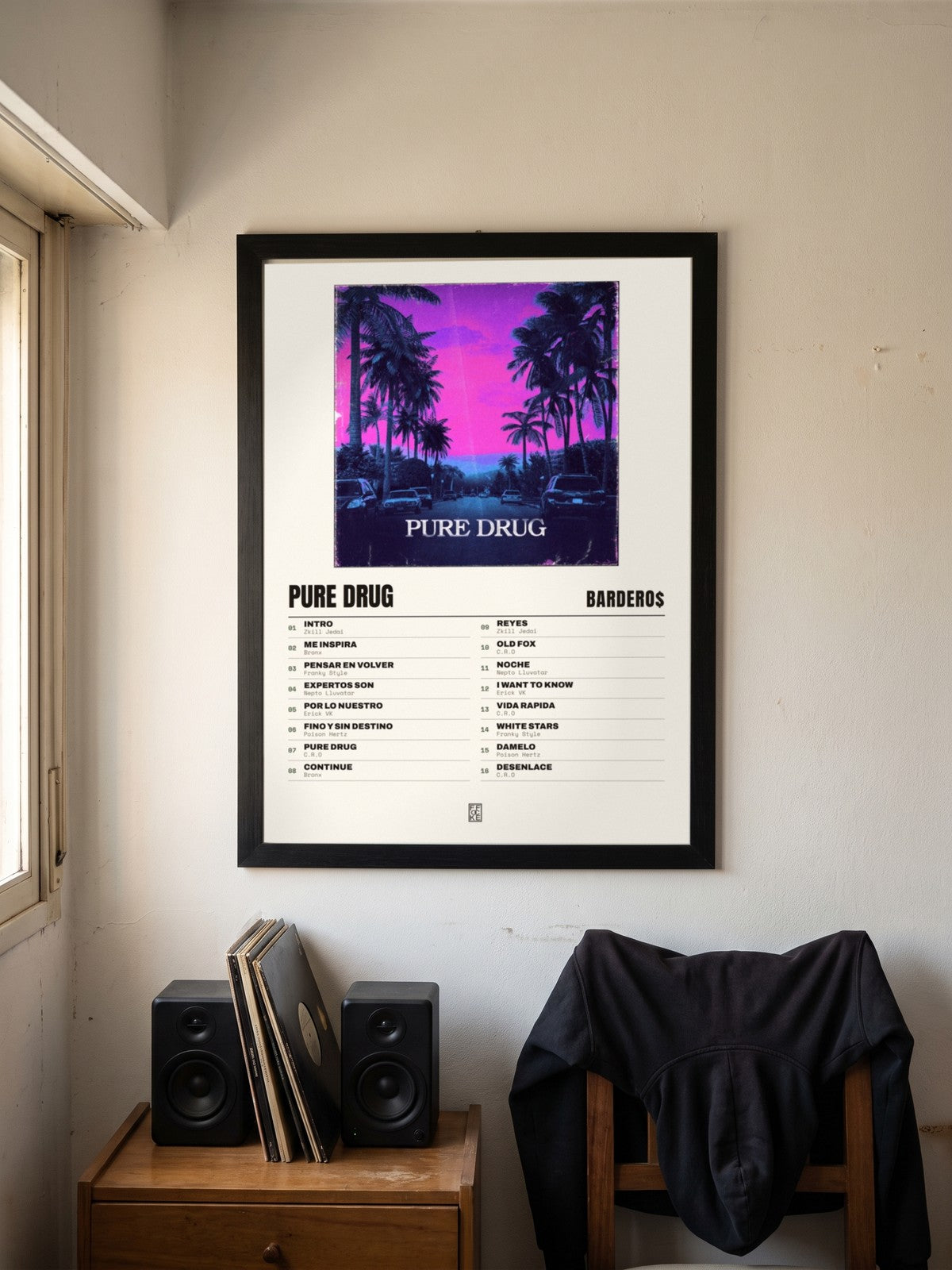 Póster de PURE DRUG de Bardero$ enmarcado en una pared