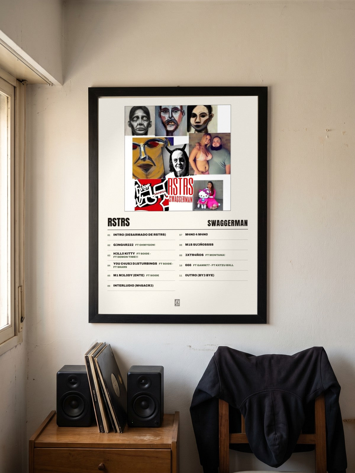 Póster de RSTRS de swaggerman enmarcado en una pared