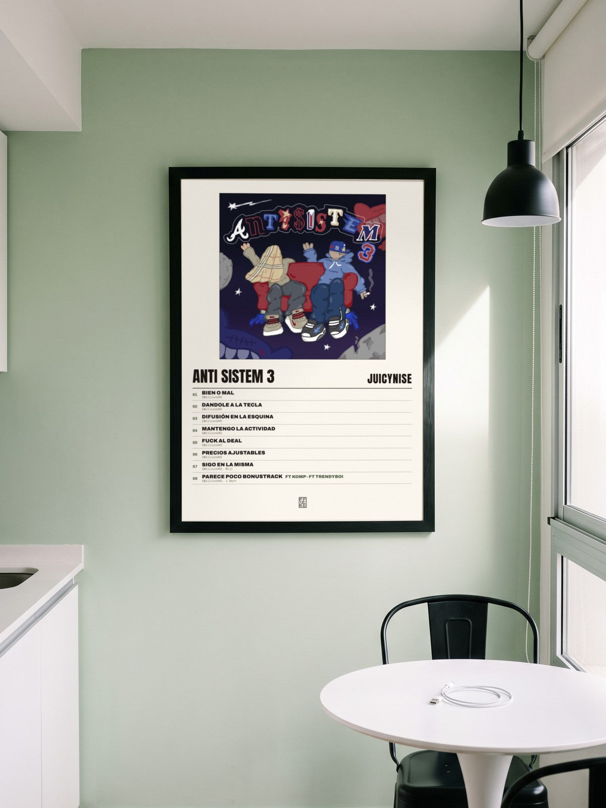 Póster de Anti Sistem 3 de JuicyNise enmarcado en una pared